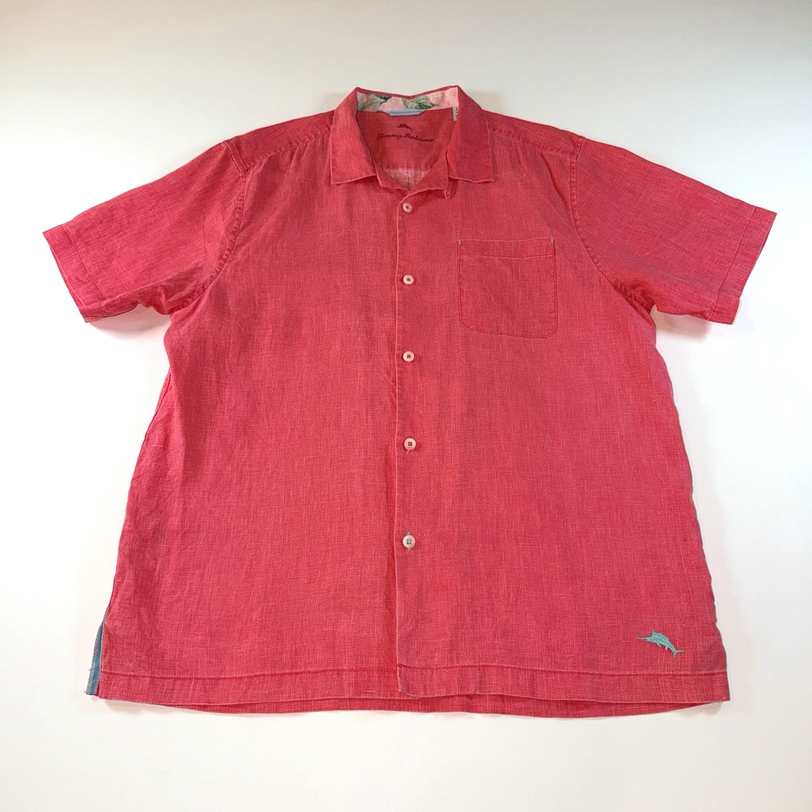Tommy Bahama Men's Salmon Colored 100% Linen Button Up Shirt Size Large
