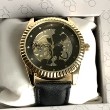 Accutime Unisex Disney 100th Anniversary Analog Black Faux Leather Watch 33mm