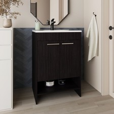 Bathroom Vanity with Sink, 2 Doors, 2 Shelves, Black Wengue