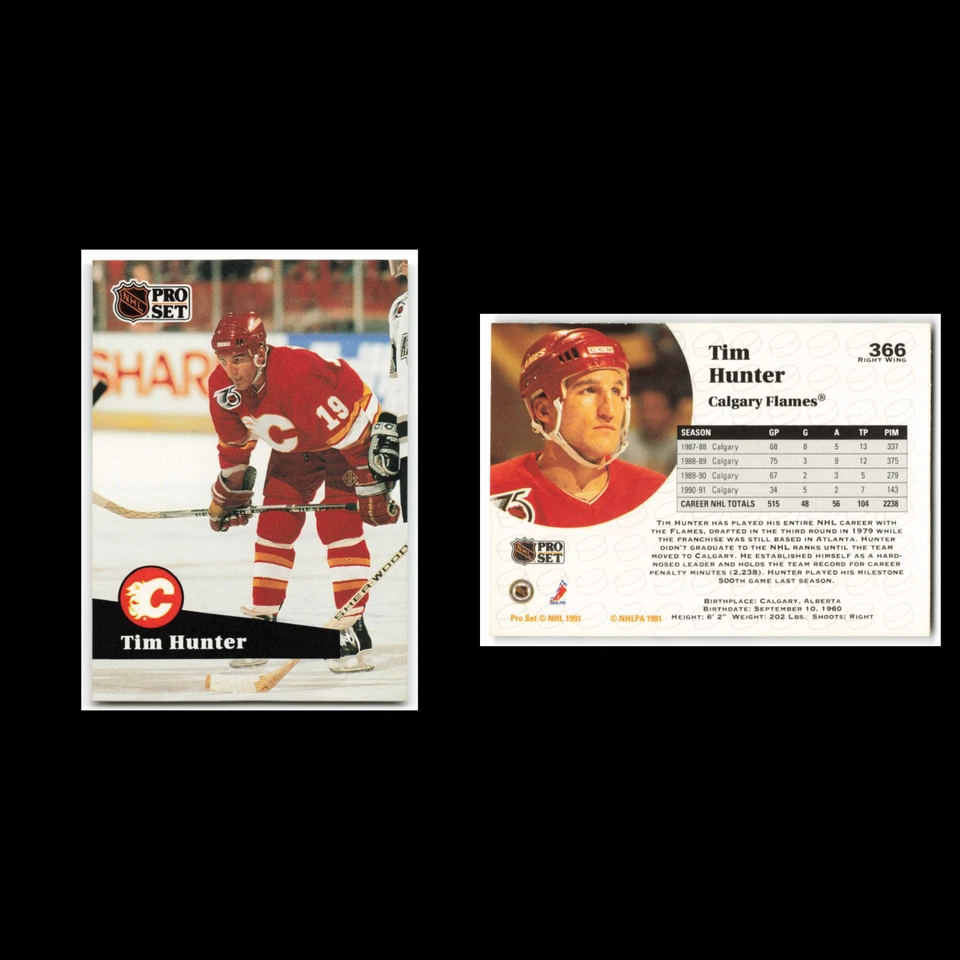 Tim Hunter #366 1991 Pro Set Calgary Flames Hockey Card NHL NM - Image 3 of 3