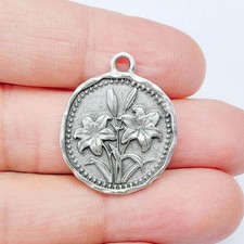 Lily Charms, Flower Charms, Boho Earring Charms, Antique Silver 28x24mm G37871