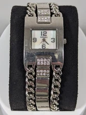 Kessaris White Pearlized Dial Crystal Accent Rectangle Case Bracelet Band Watch