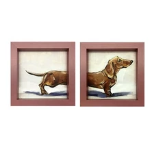 Original Oil Painting Set of 2 Framed Dog Art Dachshund Art Signed Made to Order