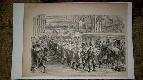 6th Massachusetts Regiment Jersey City Washington 1884 Civil War Sketch Print
