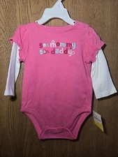 NWT Size 6-9M Jumping Beans pink white bodysuit embroidered 50% mommy 50% daddy 