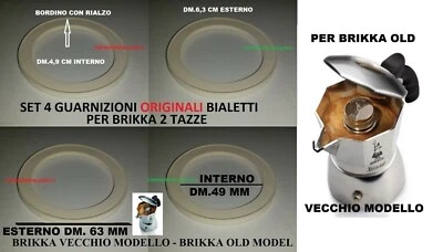 BIALETTI RICAMBI 4 GUARNIZIONI BRIKKA 2 TZ ORIGINALI CAFFETTIERA VECCHIO MODELLO
