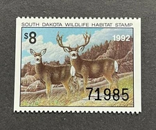 WTDstamps - 1992 SOUTH DAKOTA - State Wildlife Habitat Stamp - Lot1 - Mint OG NH