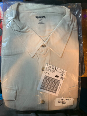 KingSize Men's 5XL TALL Beige Button Down Front Dress Shirt Long Sleeve 