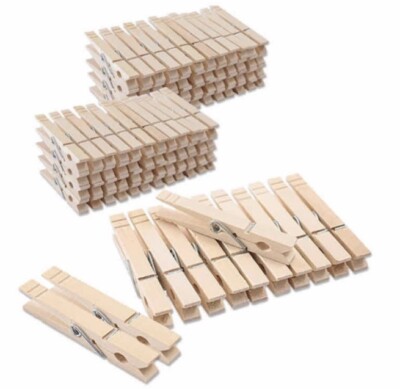 100Pcs Wood Clothespins Wooden Laundry Clothes Pins With Spring Standard 3  Size