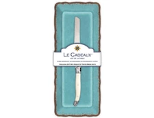 Le Cadeaux Antiqua Baguette Tray With Break Knife, Turquoise