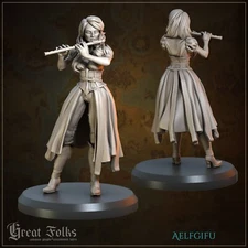 Aelfgifu - Human Bard with Flute | GreatGrimoire | D&D Miniature NPC
