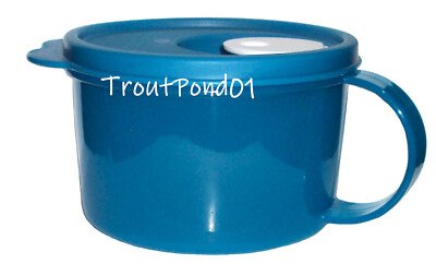 Tupperware CrystalWave Mug 16 oz Soup Bowl Peacock Blue MIcrowave Cup w/ Handle 