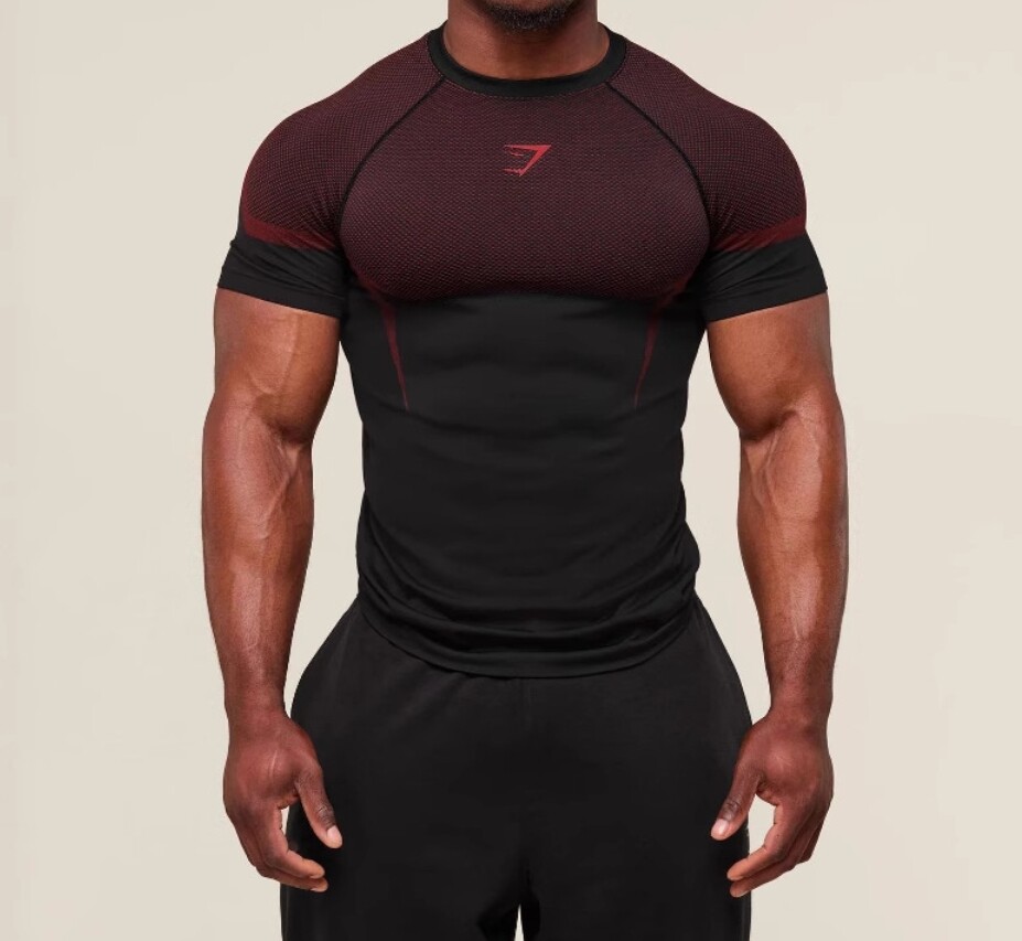 Camiseta elástica de manga corta para hombre ejercicio muscular fitness correr cuello redondo