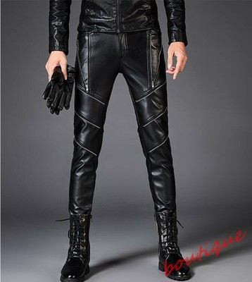 Men's PU Leather Slim Fit Biker Pants 