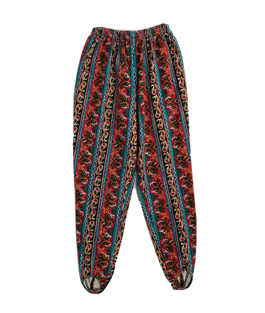 Vtg 80 s Stirrup Pants Colorful Paisley Size M USA Jennifer Moore USA Elastic