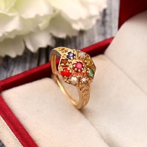 Authentic Natural Navaratna Gemstone With 18k Gold Plated Silver Women's Ring #996