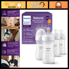 Natural Baby Bottles 9 oz, Medium Flow, BPA-Free, 4-Pack, Anti-Colic, No-Drip De