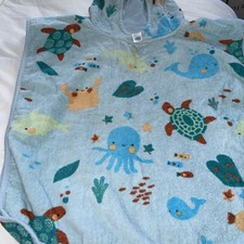 TU  Blue Towelling Beach Bath Hoodie Poncho Wrap ~ one size F19