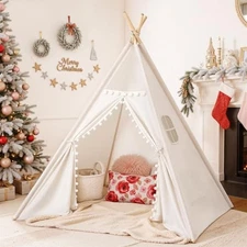  Kids Teepee Tent for Toddlers Indoor- Play Tents for Girls & Pompom 1 Pack