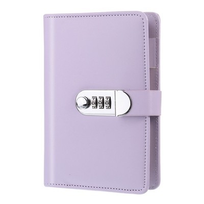 A6 Diary with Lock,Journal with Lock Cute Leather Binder Refillable Paper,Purple