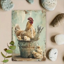 Rustic Farmhouse Tin Metal Signs Home D cor 8x12: Whimsical Chicken Chicks Desig