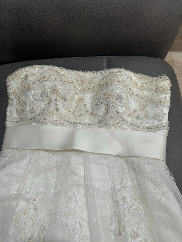 Casablanca Bridal Strapless A Line Embellished Wedding Dress Sz 10 - Image 3 of 4
