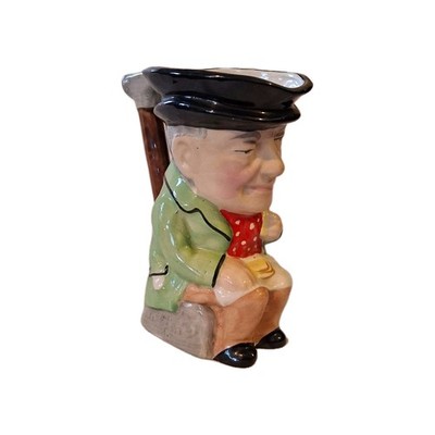 Vintage Staffordshire-style Toby Jug, seated man, black hat, cane handle, 5'' tal