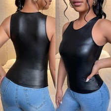 Women Round Neck Crop Tank Tops Oil Glossy for Slim Fit Tees Sleeveless Shirt