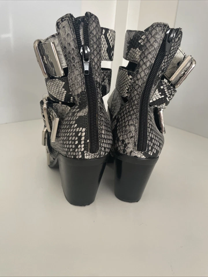 Jeffrey Campbell Caceres Grey Snake Print Buckle Ankle Booties Boots - 7.5 - Image 4 of 4