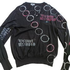 VIVIENNE WESTWOOD Man's CUSTOMISED WOOL Jumper - Size L - Painted Printed UNIQUE