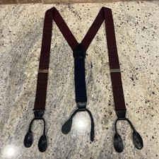 Vintage Pelican USA Silk Suspenders Braces Red Polka Dots Black Croc Leather