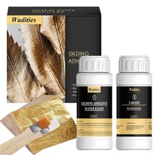 NIB Gold Leaf Gilding Adhesive Set 100ml Glue 100ml Varnish 100 Pcs Gold Sheets