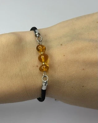 Genuine Amber Stone Bracelet.Unisex Amber Beaded Bracelet ADJUSTABLE Length. - Image 1 of 4