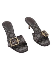 Coach Margot Signature JQD Oak Maple Buckle Slide Sandals Kitten Heel Sz 5B