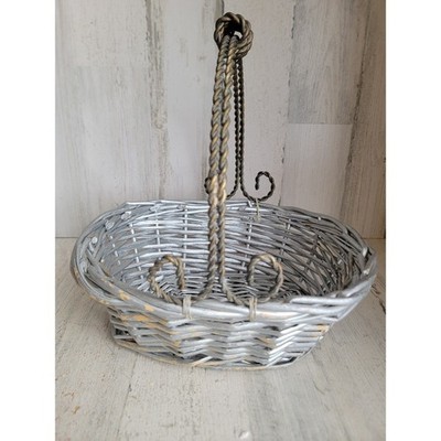 Easter silver basket metal handle vintage home decor spring accessory