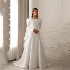 Elegant Crepe Wedding Dresses Off Shoulder Full Sleeves A Line Gown Sweep Train 