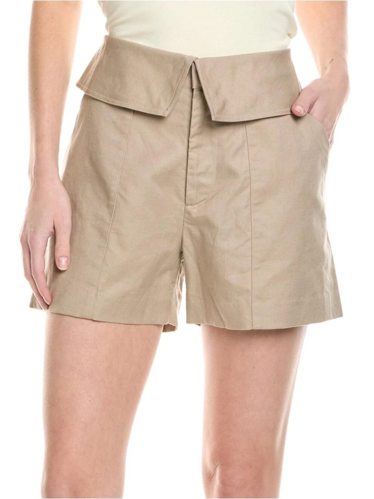 NWT Frame Foldover Linen-Blend Short size 00 in Mushroom Tan