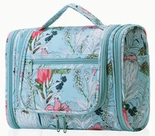 COSMETIC/TRAVEL-Blue Floral Makeup Organizer Bag - Large Capacity Toiletry Bag
