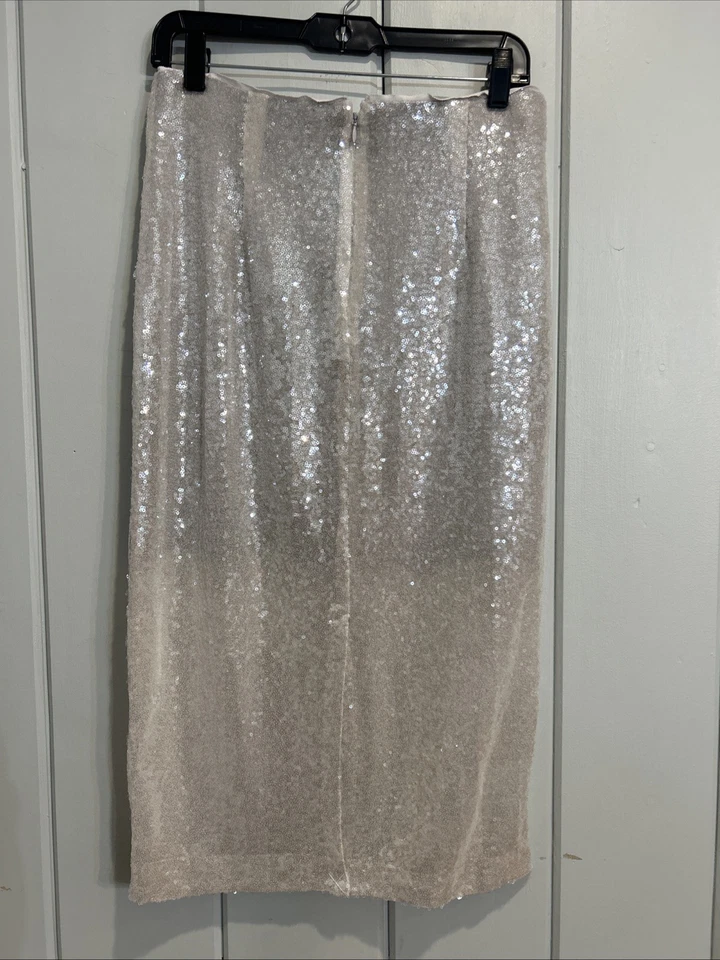 Falda ajustada de fiesta de lentejuelas plateadas J Crew para mujer talla 6 Foto 3 de 4