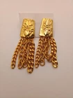 Vtg Gold Tone Dangle Chain Pierced Earrings Bold Retro 2.5" Long Costume Jewelry