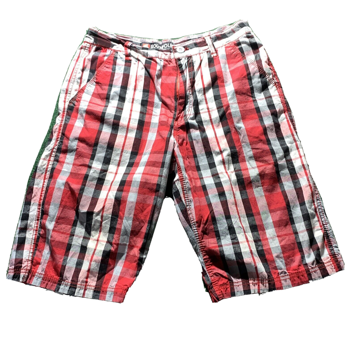 SouthPole Bermuda Shorts Men 32 Black Red White Plaid Beach Resort - Main Image