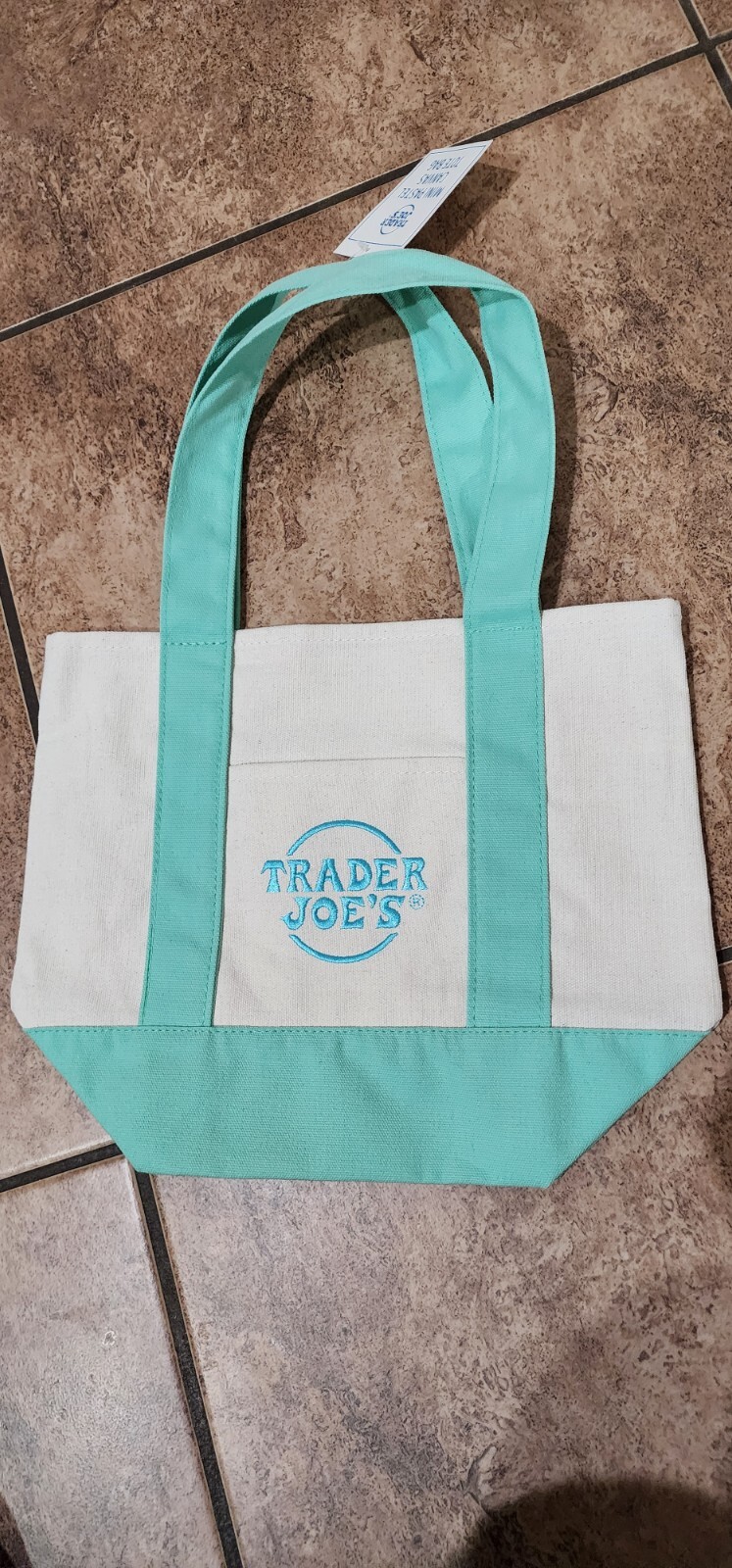 Trader Joes green pastel mini tote bag with handles