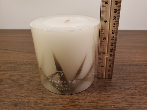Bamboo Fig Scented Pillar Candle 4 x 4" Leaves Embedded New - Picture 8 of 8