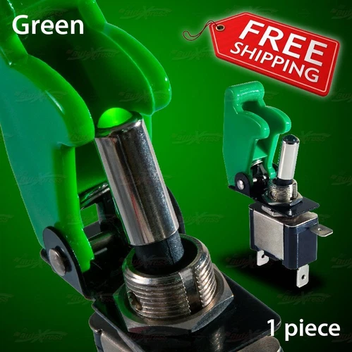 GREEN LED On/Off Auto Car Toggle SPST Switch SOLID Color Safety Military Cover
