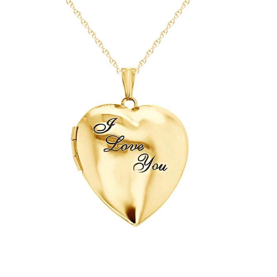 Foto de foto corazón medallón I Love You collar colgante chapado en oro amarillo de 14K Foto 2 de 4