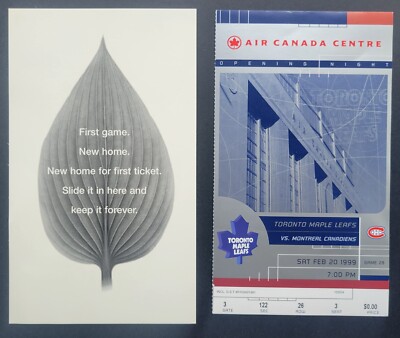 1999 1st Game Air Canada Centre ACC First Ticket + Card Toronto Maple Leafs NHL