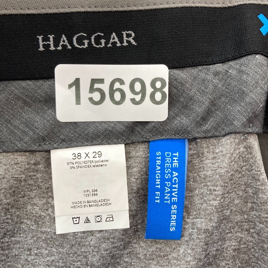 Haggar Dress Pants Mens 38x29 Gray Stretch Active Series Straight Fit