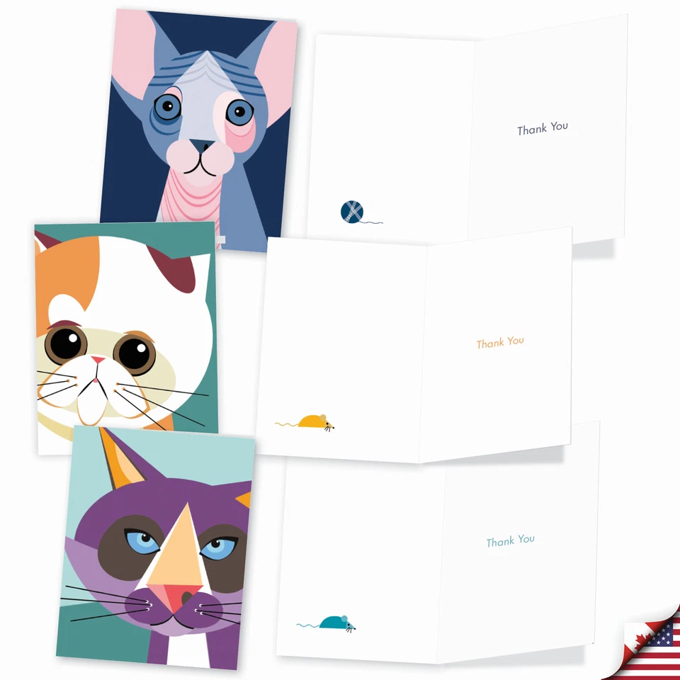 Paquete de 10 tarjetas de notas en blanco surtidas para todas las ocasiones - gatos cúbicos Foto 4 de 4