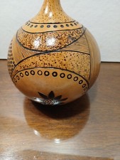 Hand Carved Vintage Gourd Folk Art Decor, Signed , 5" Tall ,One Of A Kind
