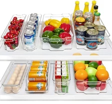 8-Pack Fridge and Freezer Bins Organizer Set w/ Egg Container & Soda Can Holder